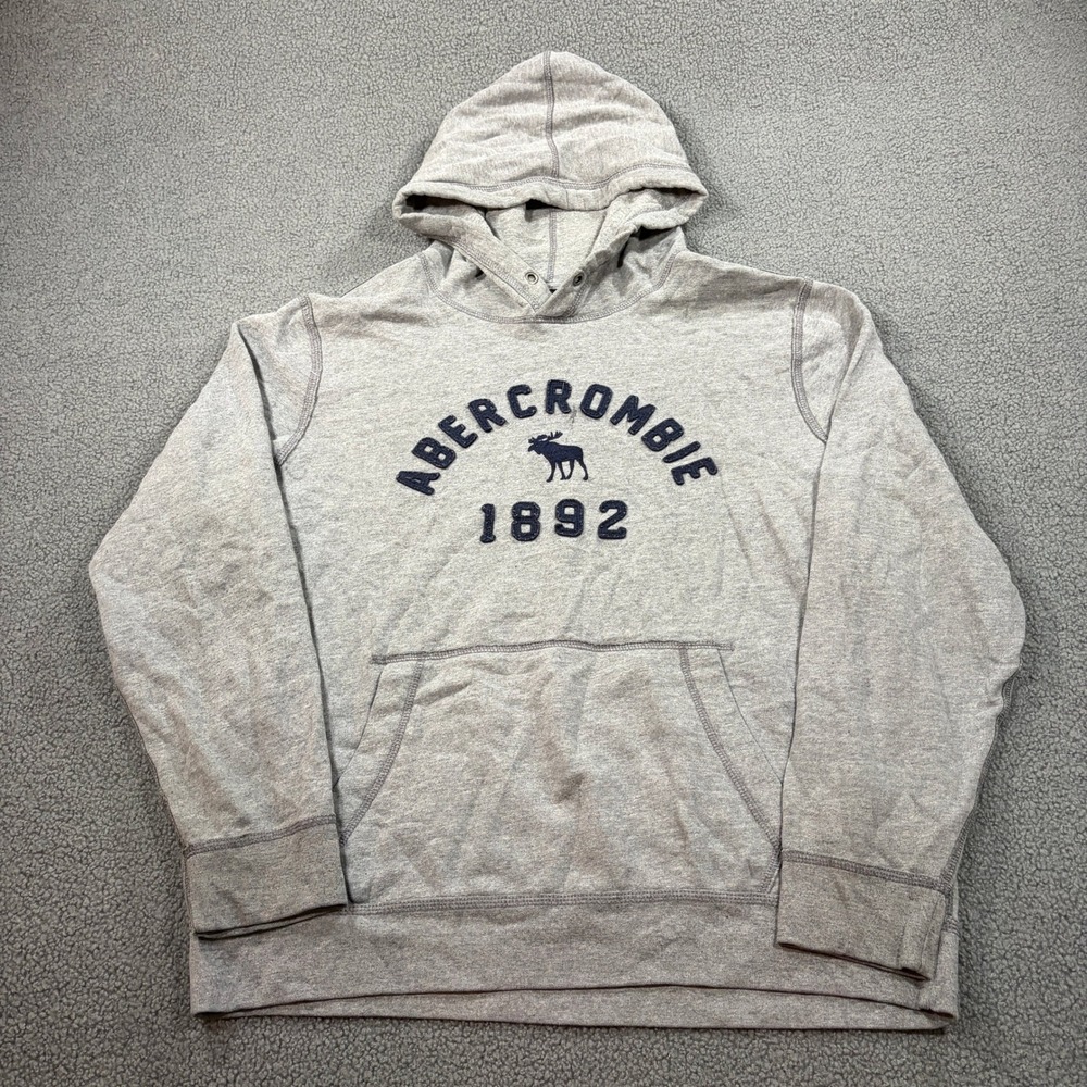 Abercrombie & Fitch Hoodie Mens XL Gray Logo 1892 Pullover Fleece Sweatshirt